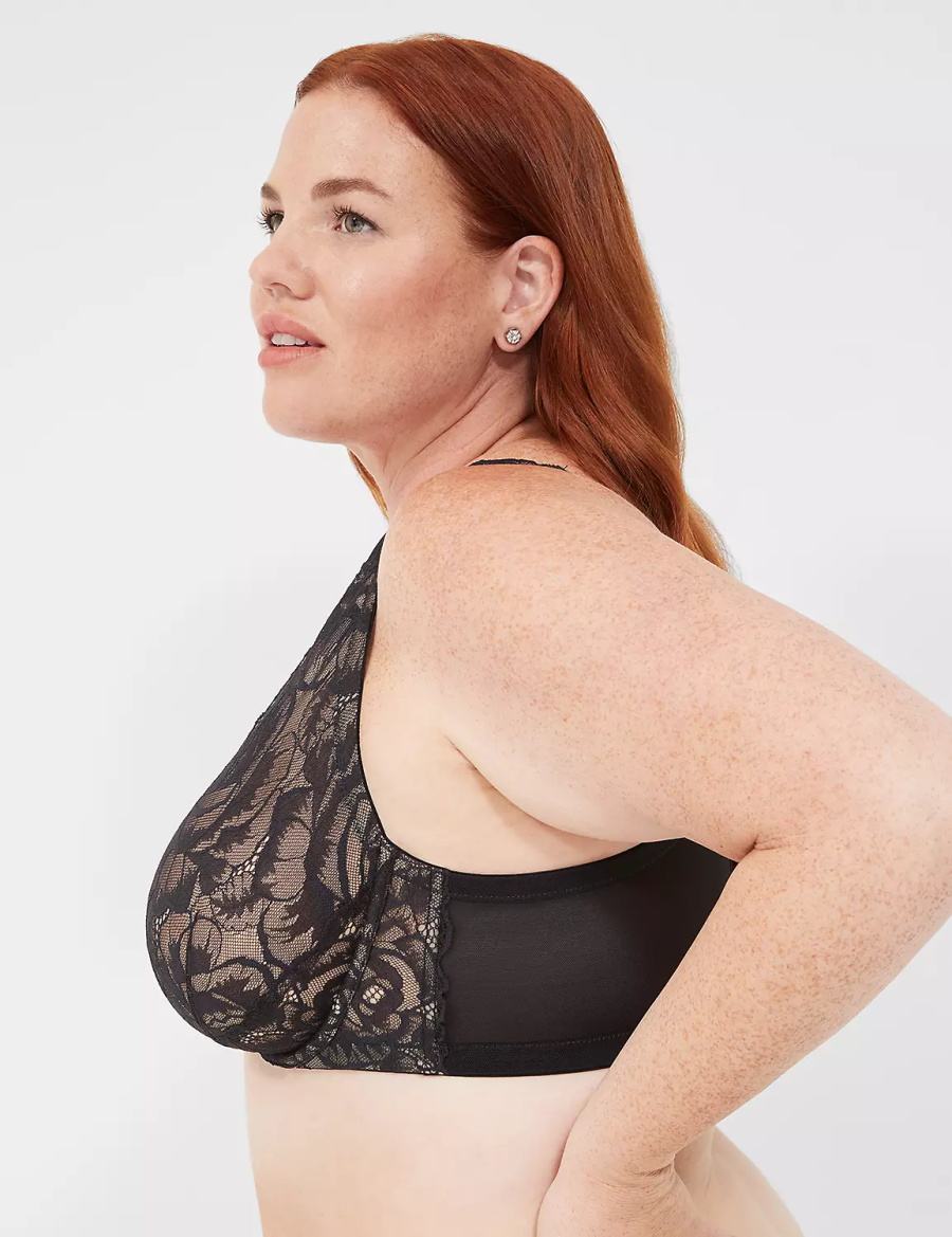 Women Lane Bryant Plunge with Lace Unlined Bra Black | GKQ2931HX