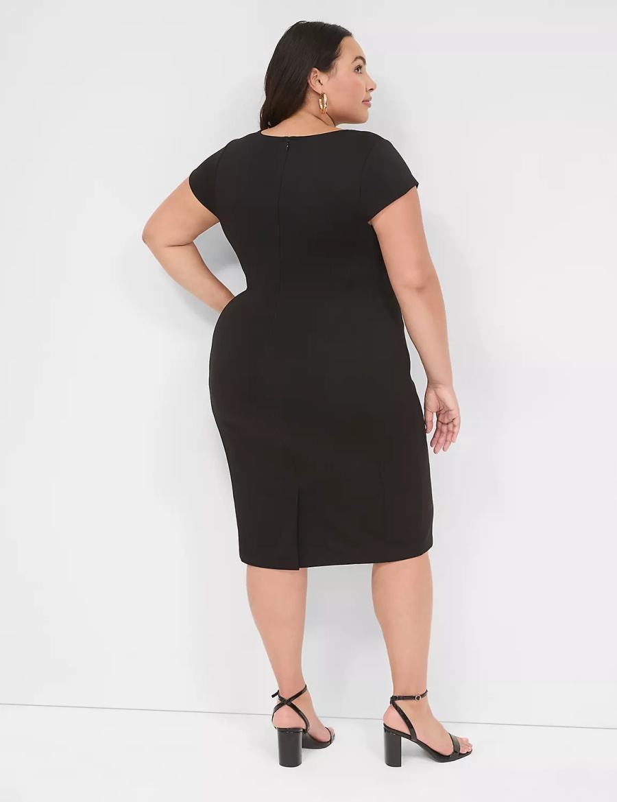 Women Lane Bryant Ponte Cap-Sleeve Crew-Neck Casual Dress Black | JII9748XV