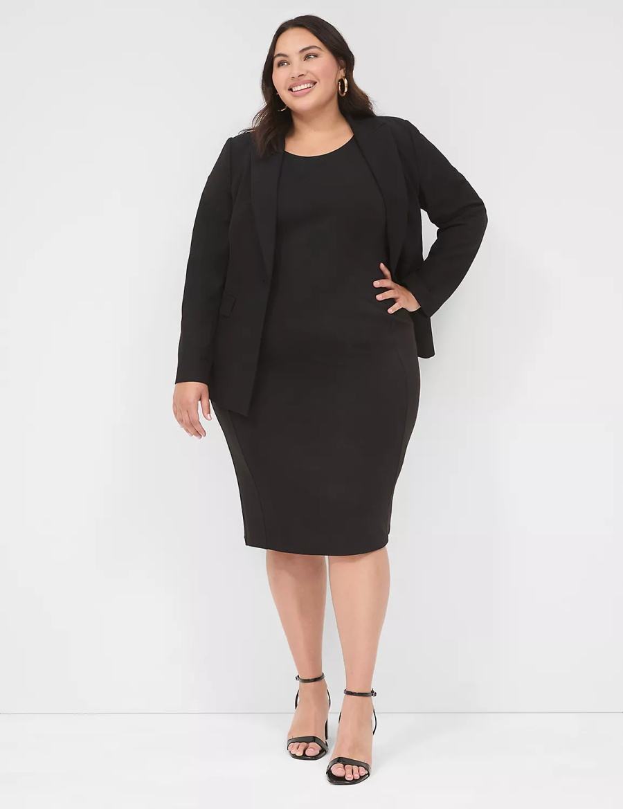 Women Lane Bryant Ponte Cap-Sleeve Crew-Neck Casual Dress Black | JII9748XV