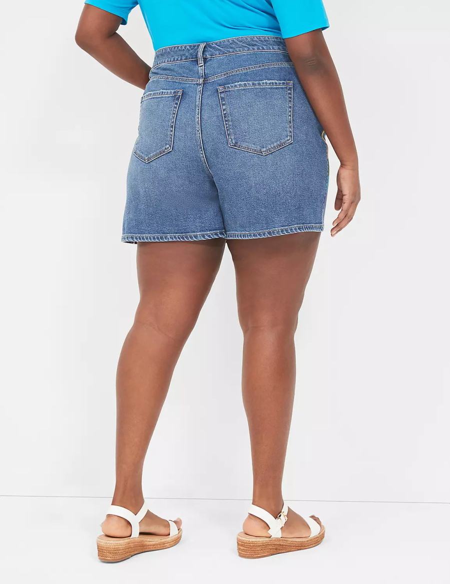 Women Lane Bryant Pride Boyfriend Fit Jean With Embroidery Shorts Blue | PCR5071WX