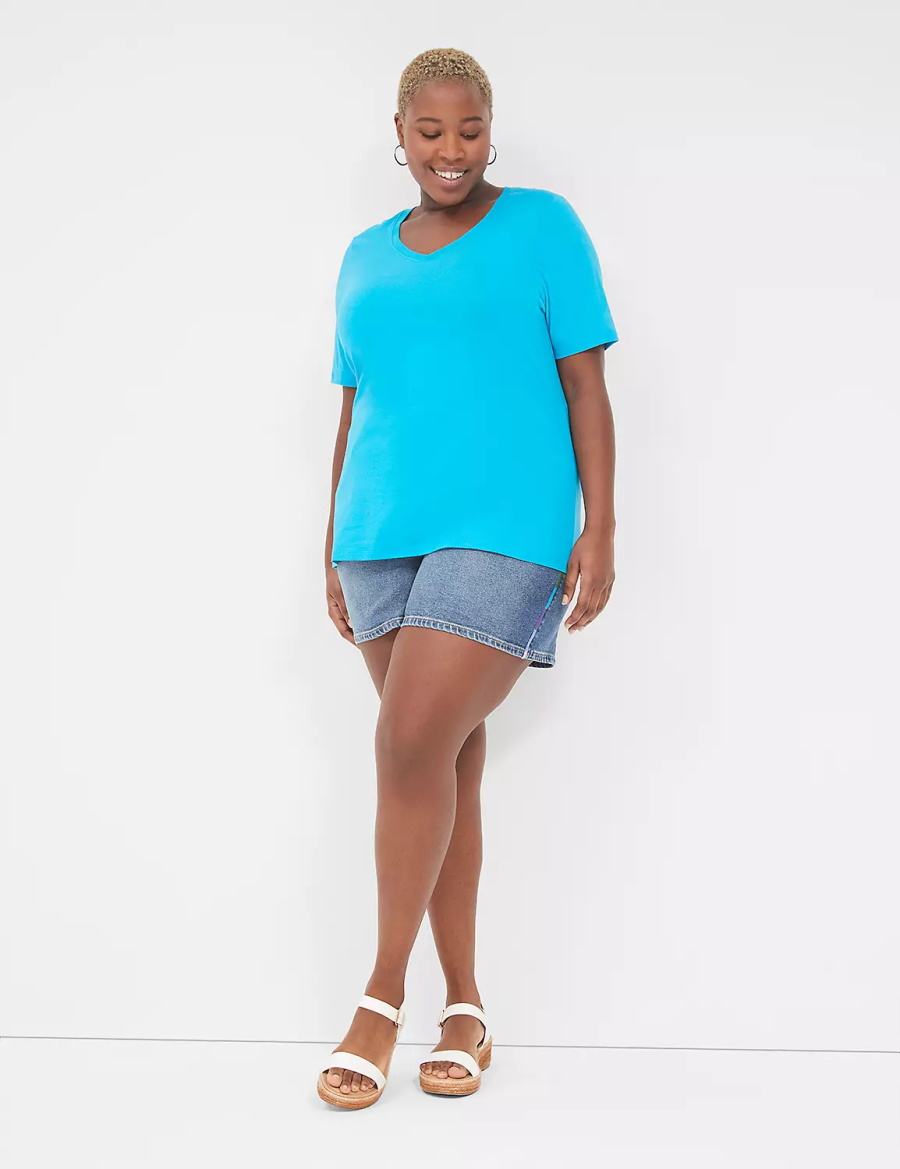 Women Lane Bryant Pride Boyfriend Fit Jean With Embroidery Shorts Blue | PCR5071WX