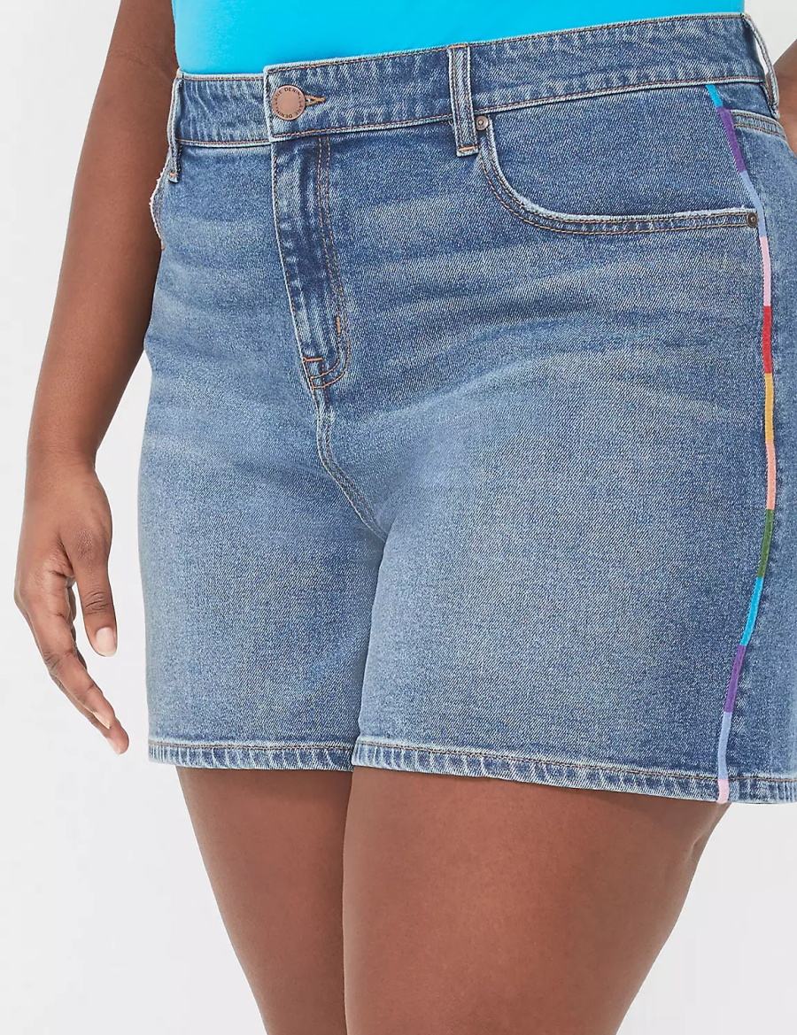 Women Lane Bryant Pride Boyfriend Fit Jean With Embroidery Shorts Blue | PCR5071WX