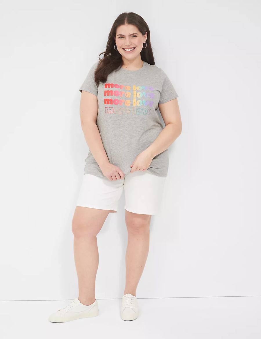 Women Lane Bryant Pride Embroidered More Love Graphic Tee T Shirts Light Grey | IDI9247LJ