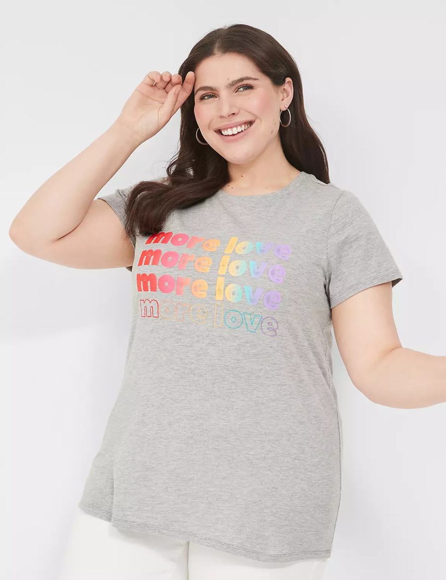 Women Lane Bryant Pride Embroidered More Love Graphic Tee T Shirts Light Grey | IDI9247LJ