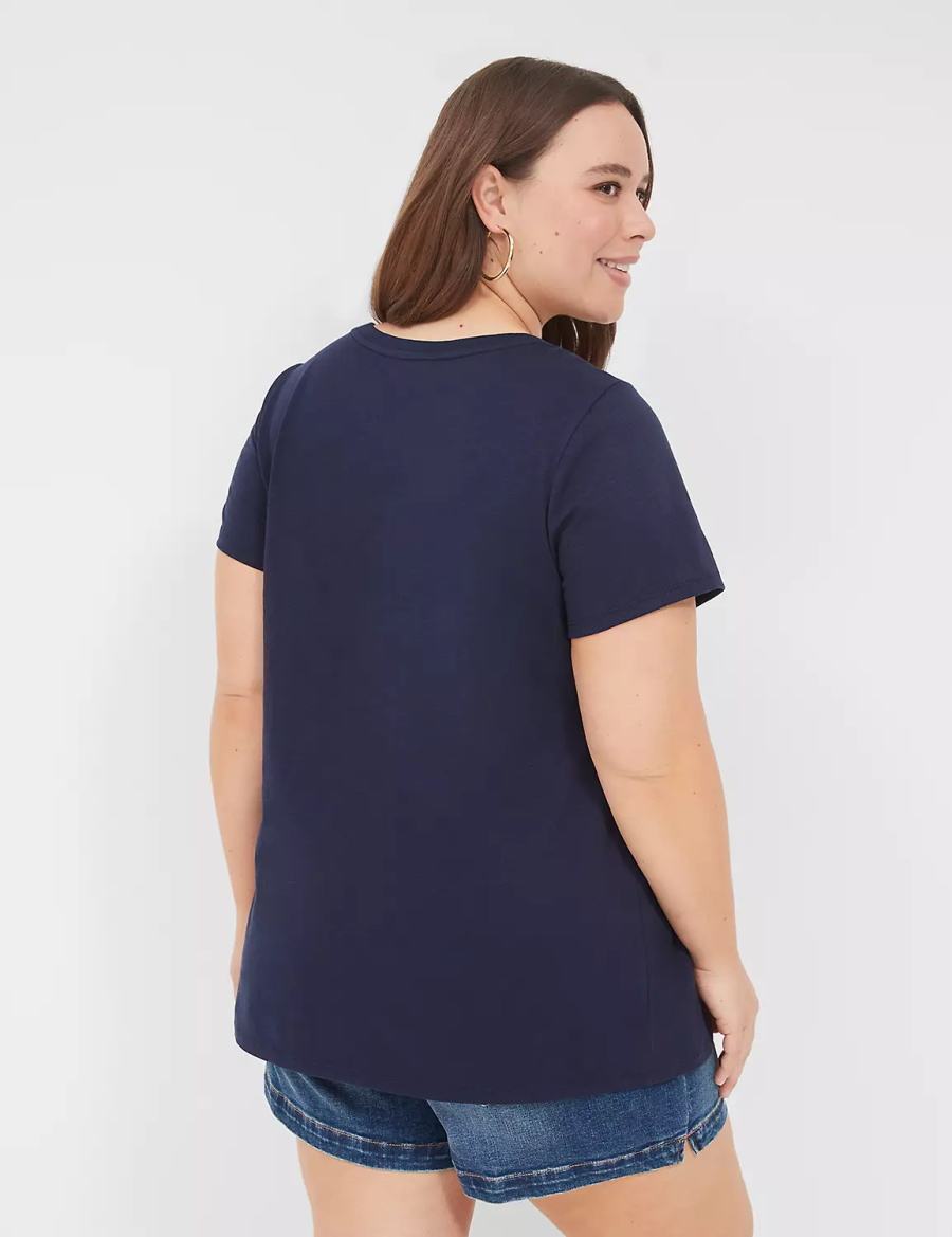 Women Lane Bryant Pride Embroidered Rainbow Love Graphic Tee T Shirts Blue | YYX7611HT