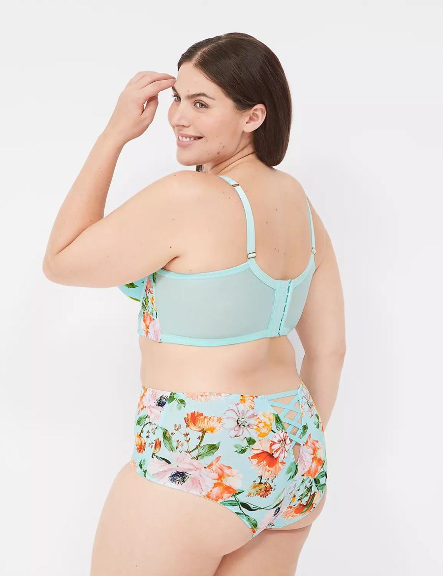 Women Lane Bryant Printed Boost Longline Balconette Bra Turquoise | BXJ3860LT