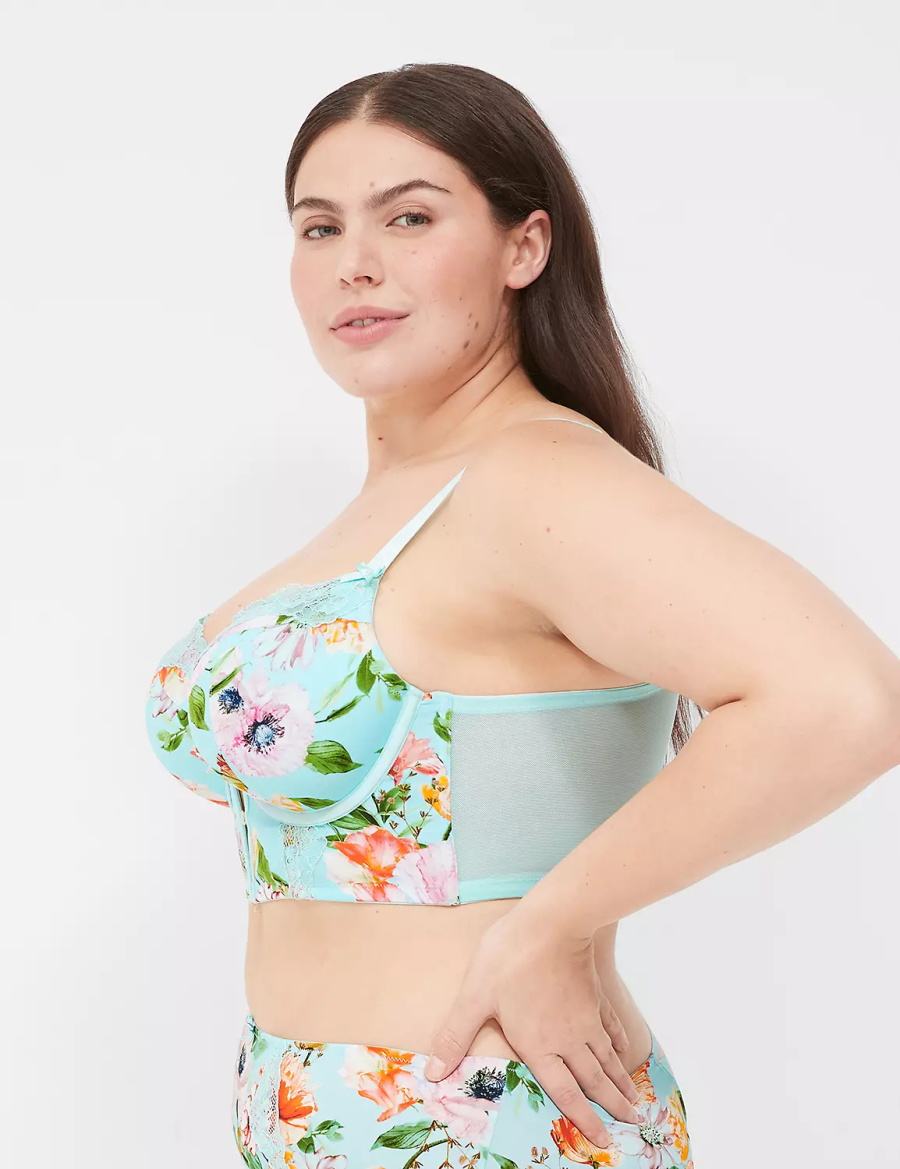 Women Lane Bryant Printed Boost Longline Balconette Bra Turquoise | BXJ3860LT