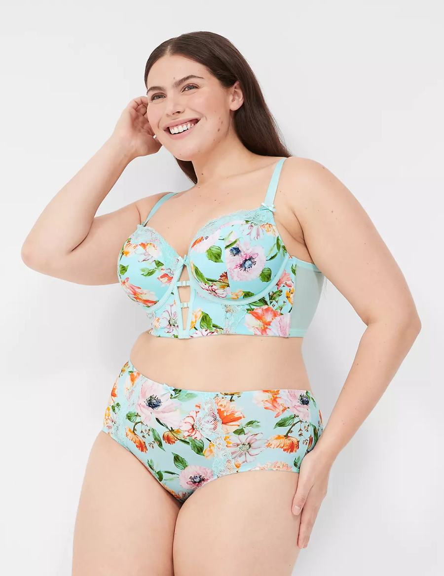 Women Lane Bryant Printed Lace-Trim Brief Cheeky Panty Turquoise | GJF7674YK