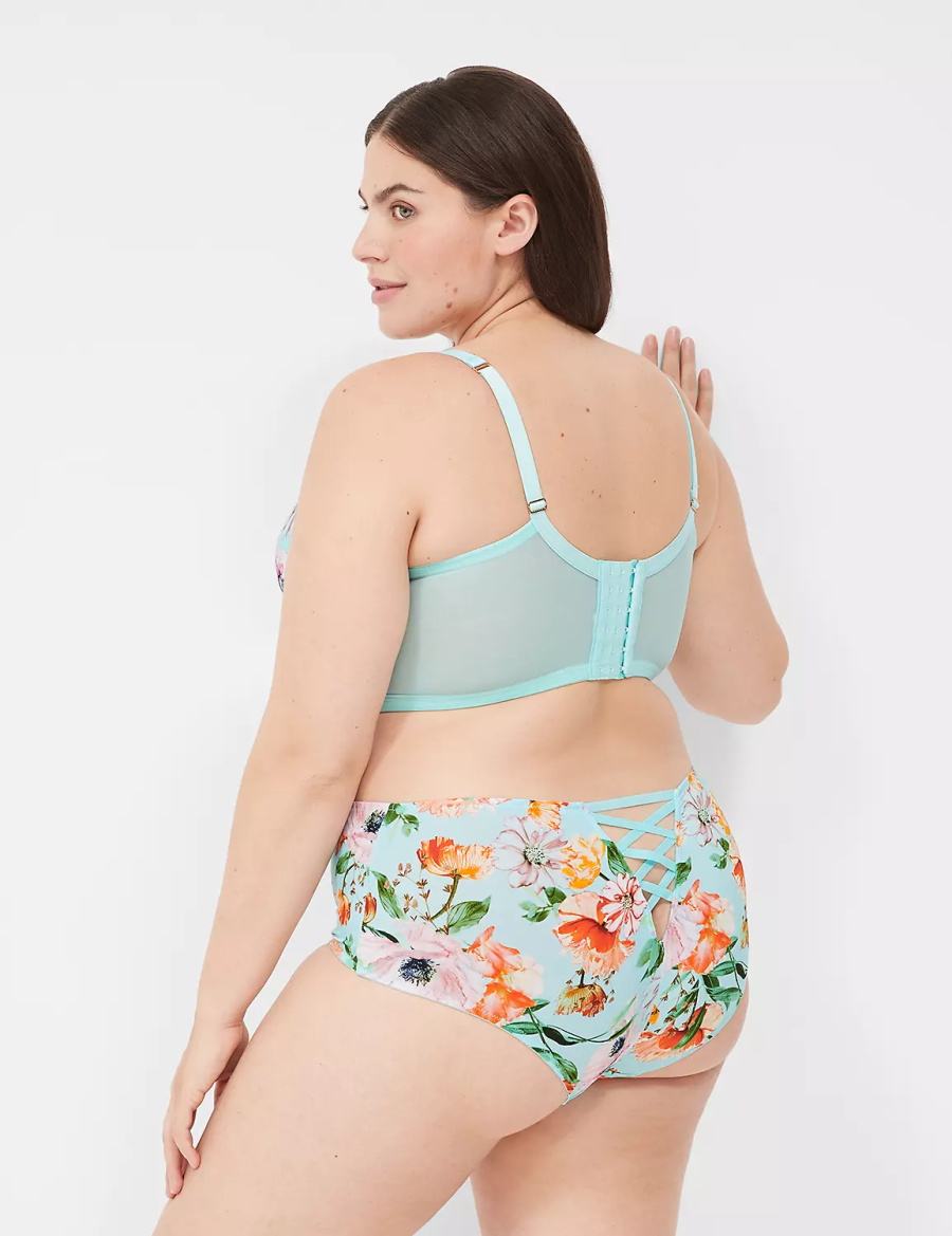 Women Lane Bryant Printed Lace-Trim Brief Cheeky Panty Turquoise | GJF7674YK