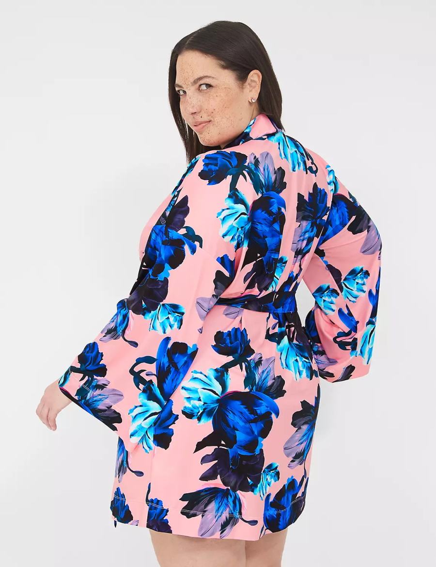 Women Lane Bryant Printed Microfiber Robe Pink Blue Multicolor | HPS9519BI