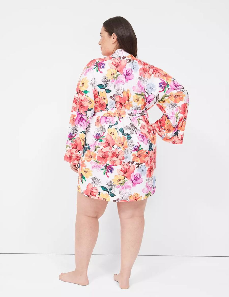 Women Lane Bryant Printed Microfiber Robe Orange Multicolor | VIL1714ZT