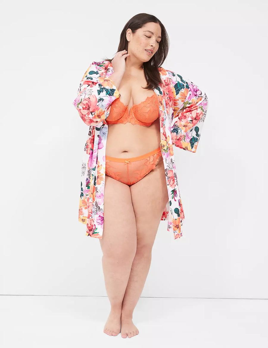 Women Lane Bryant Printed Microfiber Robe Orange Multicolor | VIL1714ZT