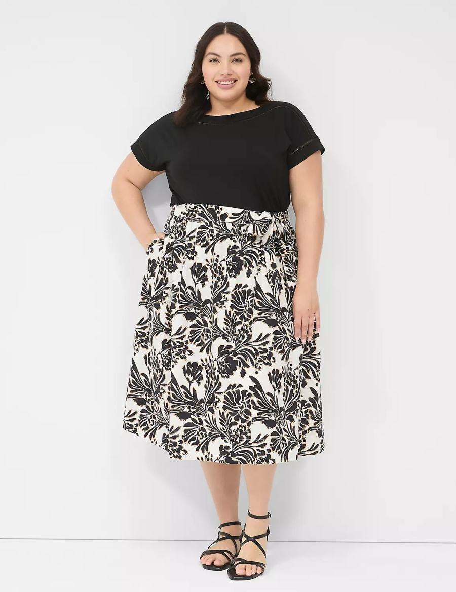 Women Lane Bryant Printed Midi Skirts Black | EBK456TC