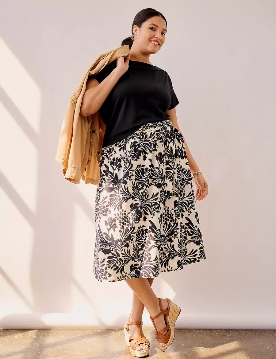 Women Lane Bryant Printed Midi Skirts Black | EBK456TC