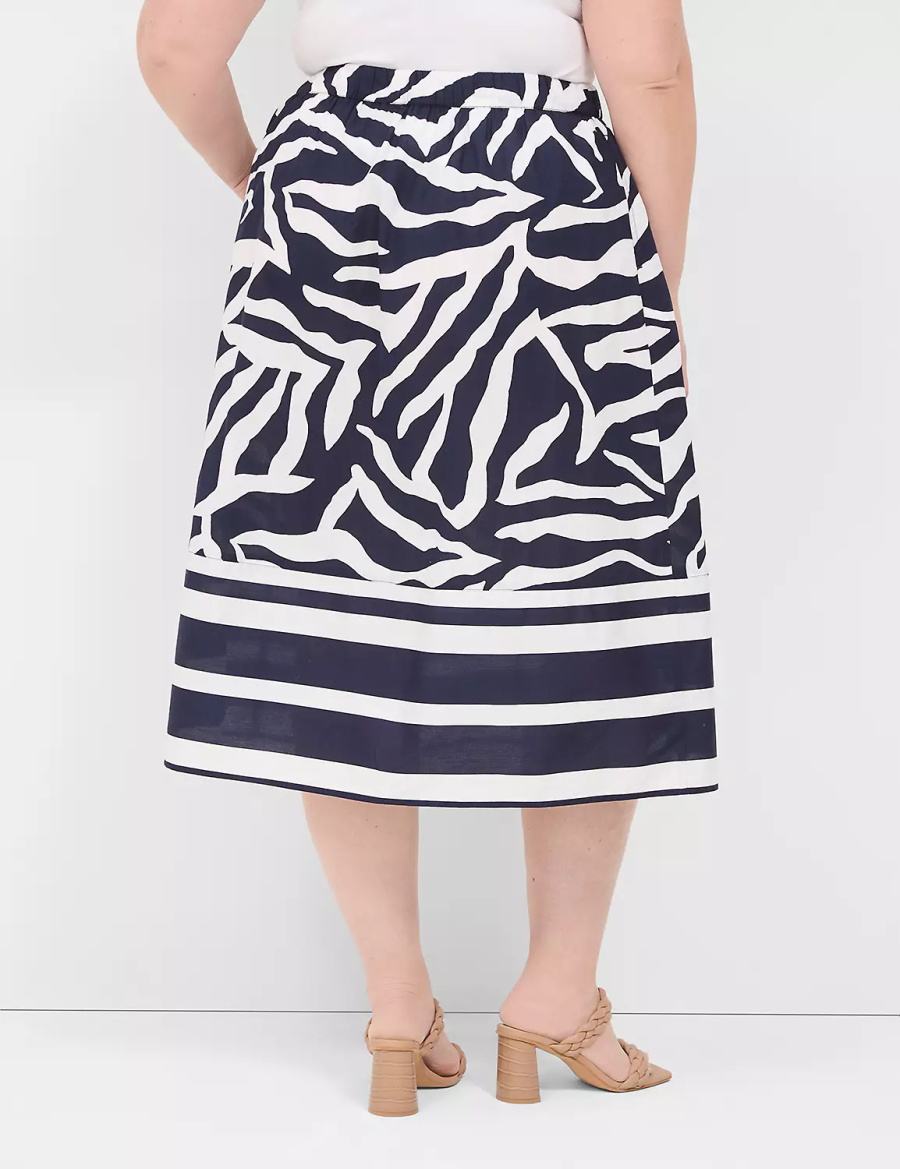 Women Lane Bryant Printed Midi Skirts Navy White | WFC274RC