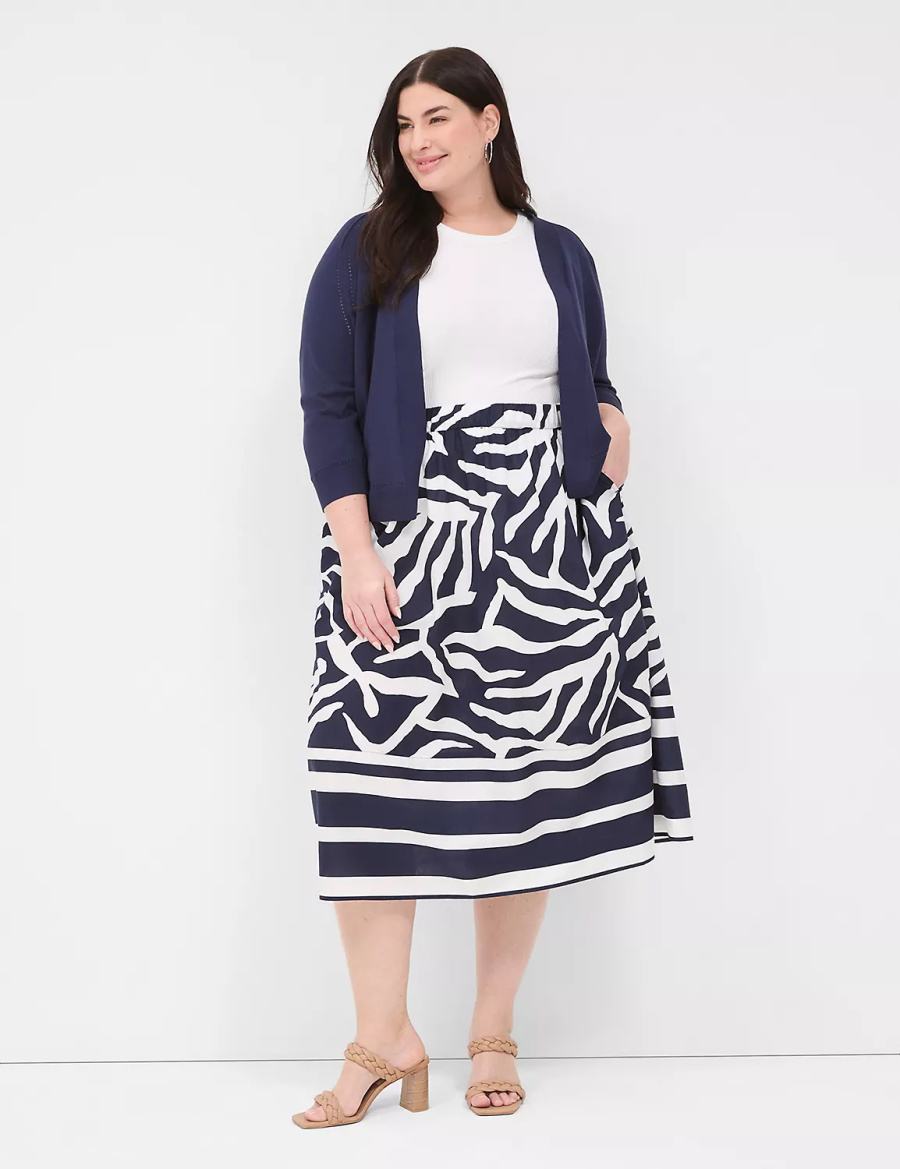 Women Lane Bryant Printed Midi Skirts Navy White | WFC274RC