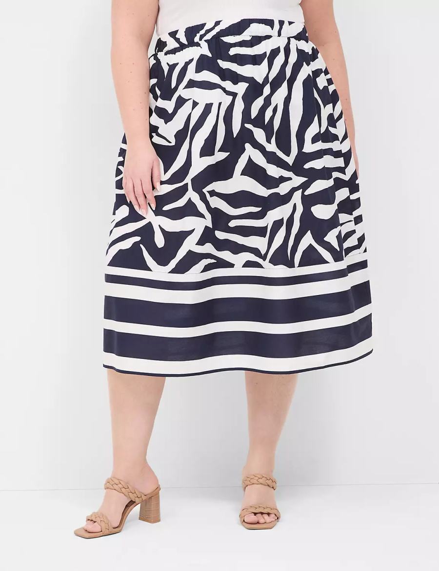 Women Lane Bryant Printed Midi Skirts Navy White | WFC274RC