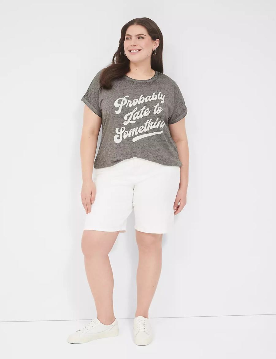 Women Lane Bryant Probably Late For Something Graphic Tee T Shirts Grey | KSA5181VD