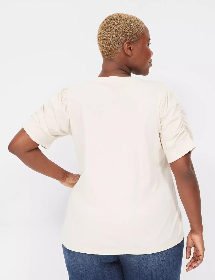 Women Lane Bryant Puff-Sleeve Crew-Neck Tee T Shirts White | QUY5096GN