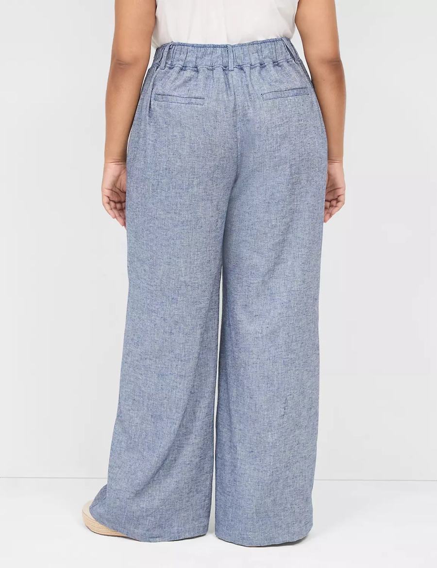 Women Lane Bryant Pull-On Chambray Linen Straight Leg Pants Blue Grey | WBL1469UQ