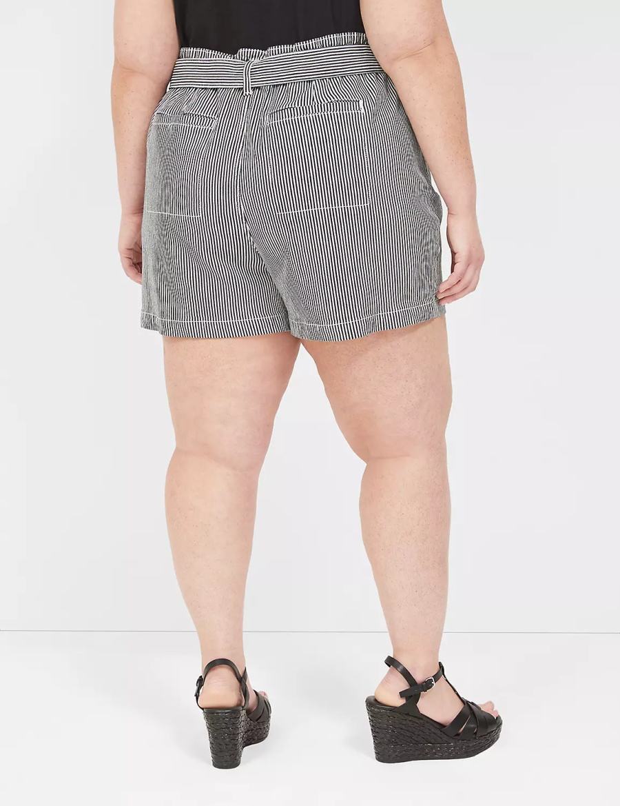 Women Lane Bryant Pull-On Fit High-Rise Jean Shorts Black Stripes | OYQ5981PO