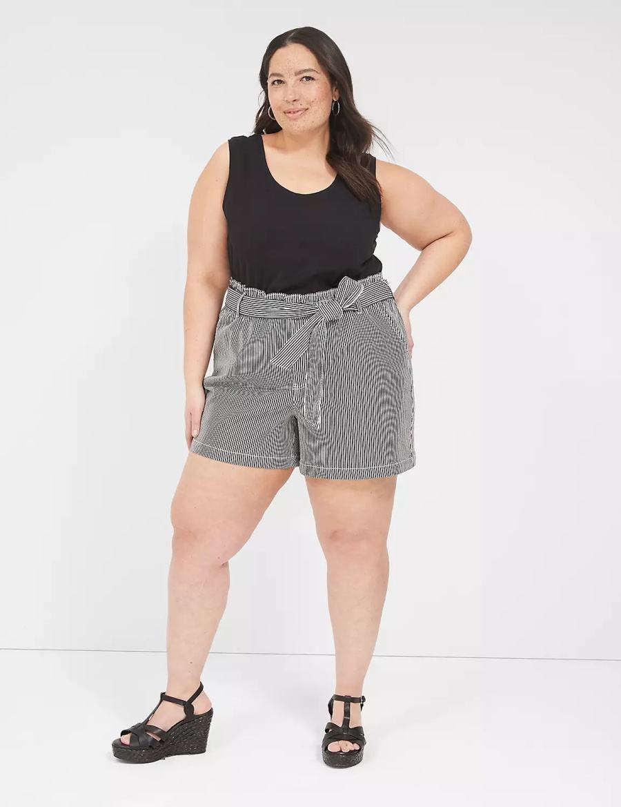 Women Lane Bryant Pull-On Fit High-Rise Jean Shorts Black Stripes | OYQ5981PO