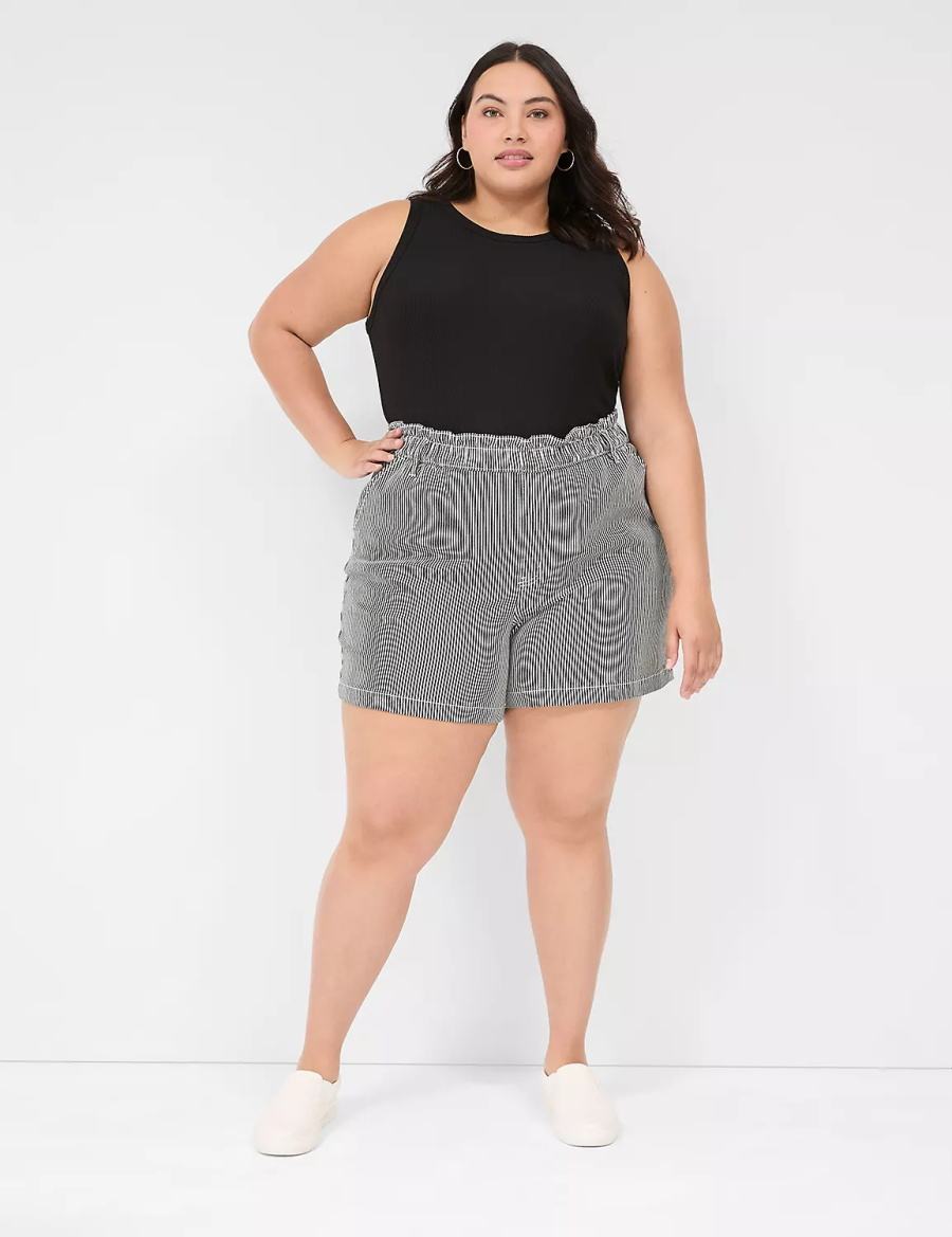 Women Lane Bryant Pull-On Fit High-Rise Jean Shorts Black Stripes | OYQ5981PO