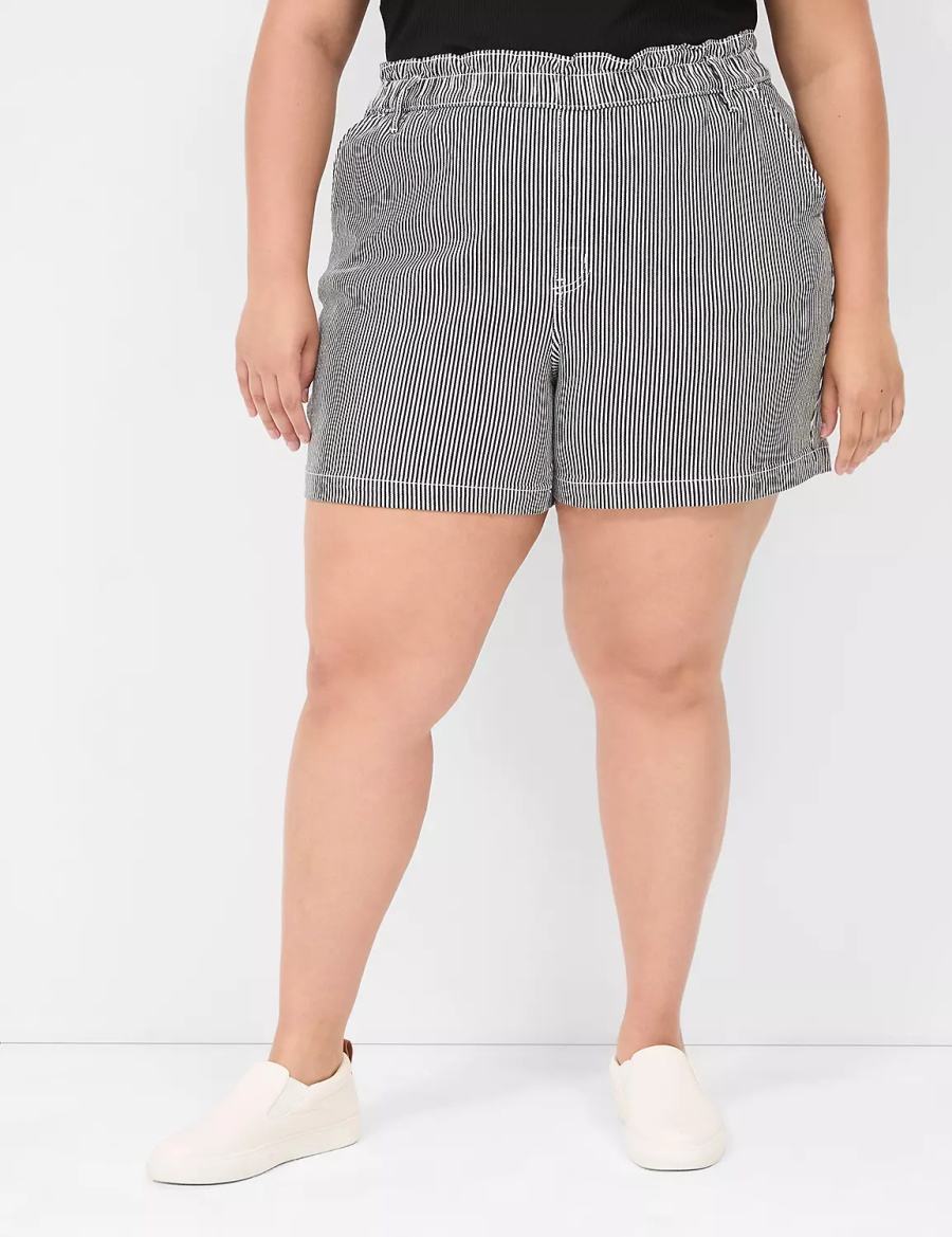 Women Lane Bryant Pull-On Fit High-Rise Jean Shorts Black Stripes | OYQ5981PO