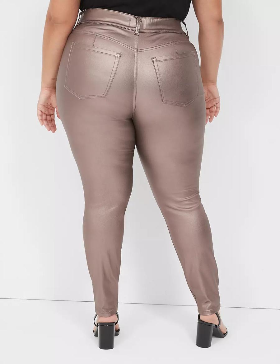 Women Lane Bryant Pull-On High-Rise Coated Metallic Jeggings Brown | HAX896QG