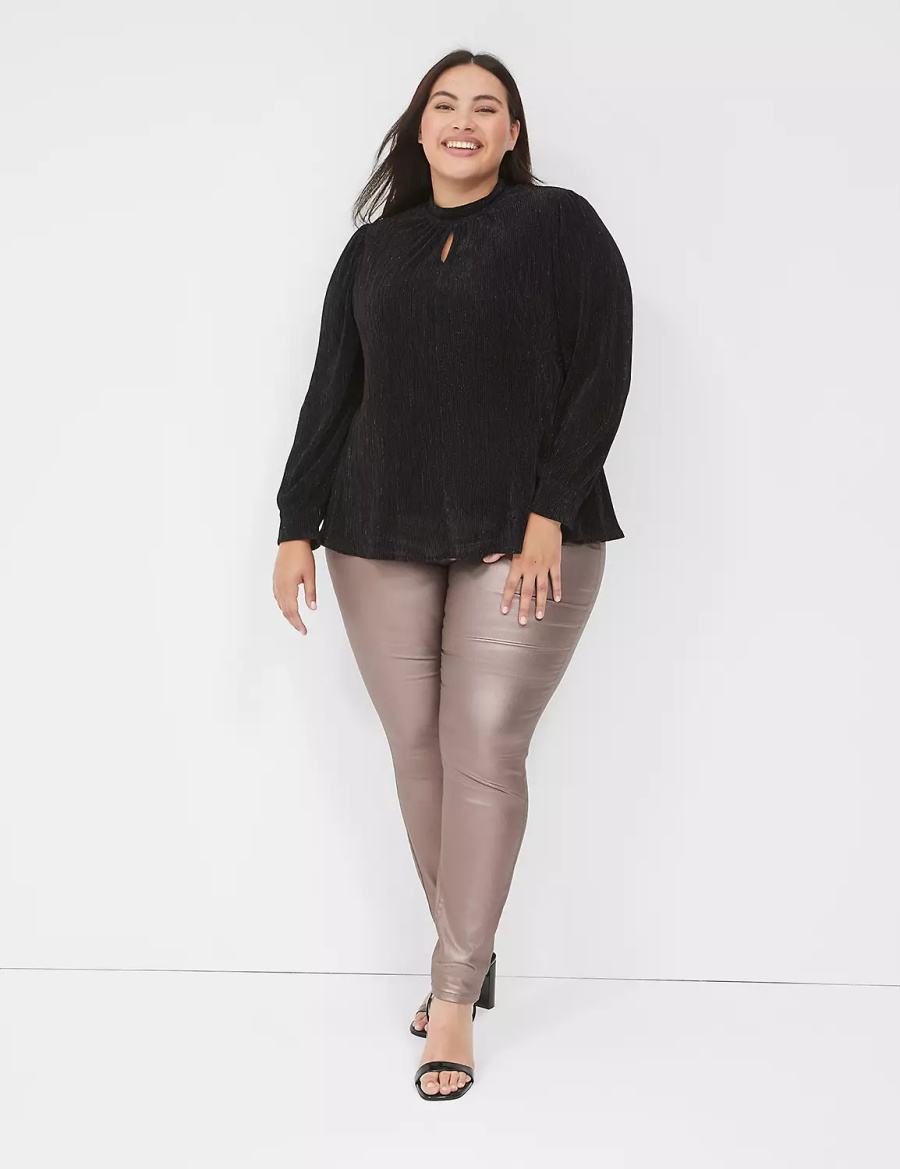 Women Lane Bryant Pull-On High-Rise Coated Metallic Jeggings Brown | HAX896QG