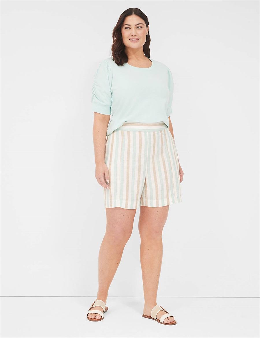 Women Lane Bryant Pull-On Linen Stripe Shorts Stripes | IPB3276GI