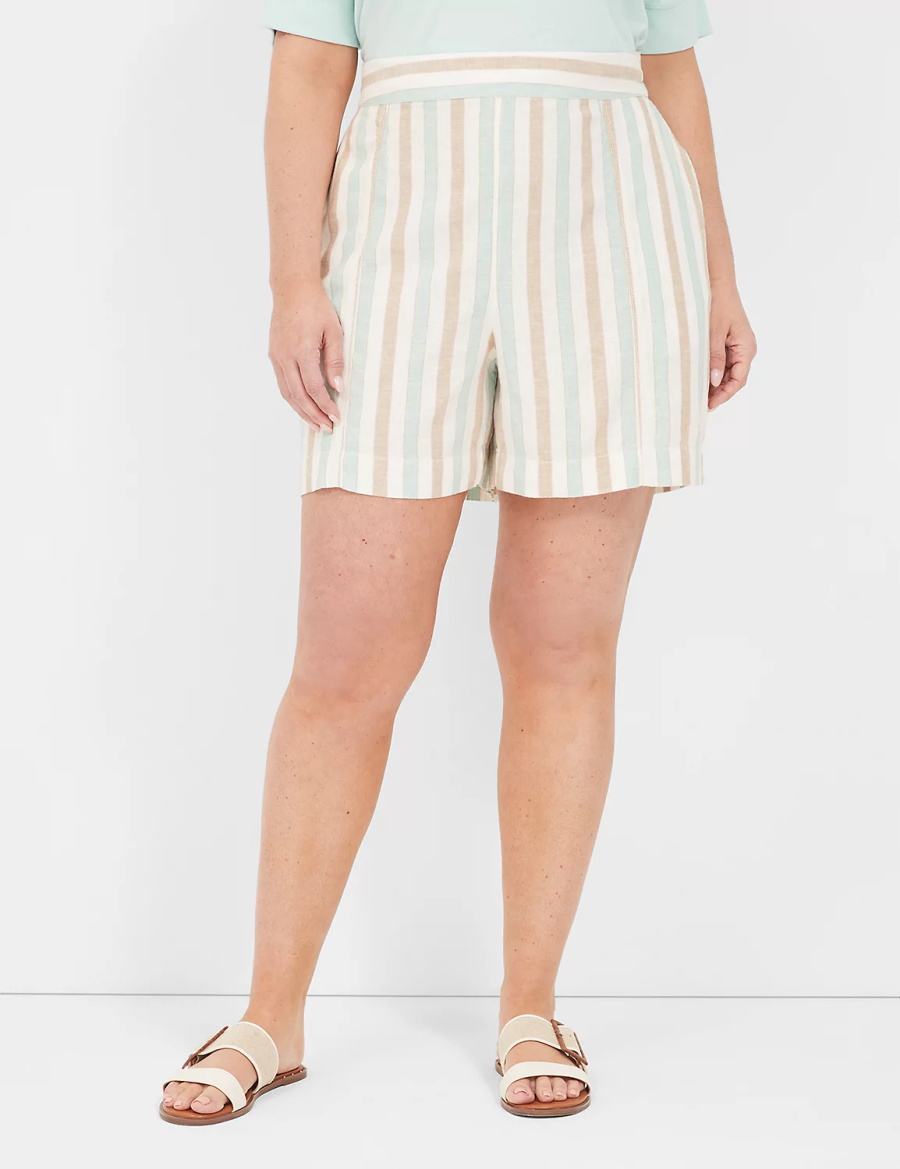 Women Lane Bryant Pull-On Linen Stripe Shorts Stripes | IPB3276GI