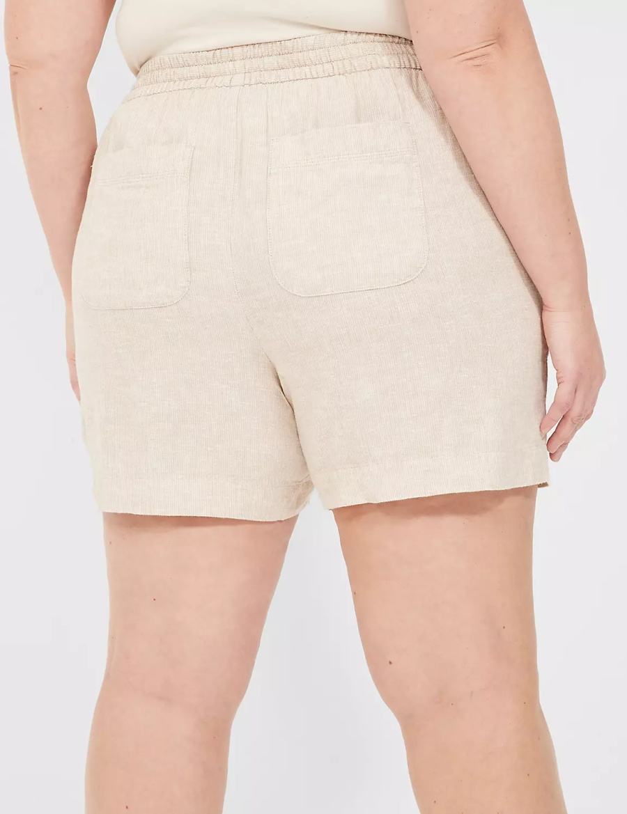 Women Lane Bryant Pull-On Linen Stripe Shorts Beige Stripes | XMD8055XB