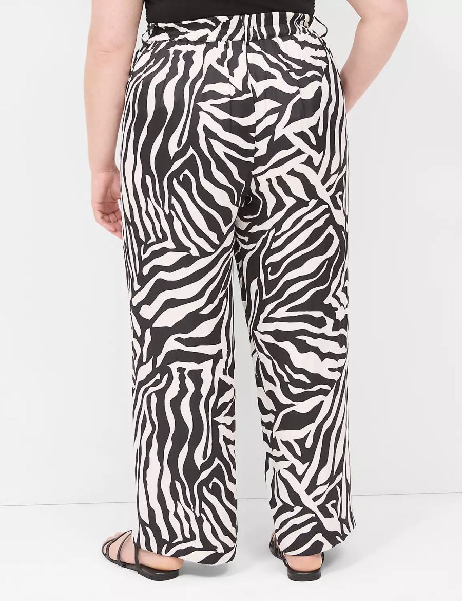 Women Lane Bryant Pull-On Satin Wide Leg Pants White Black | IAS2994NY