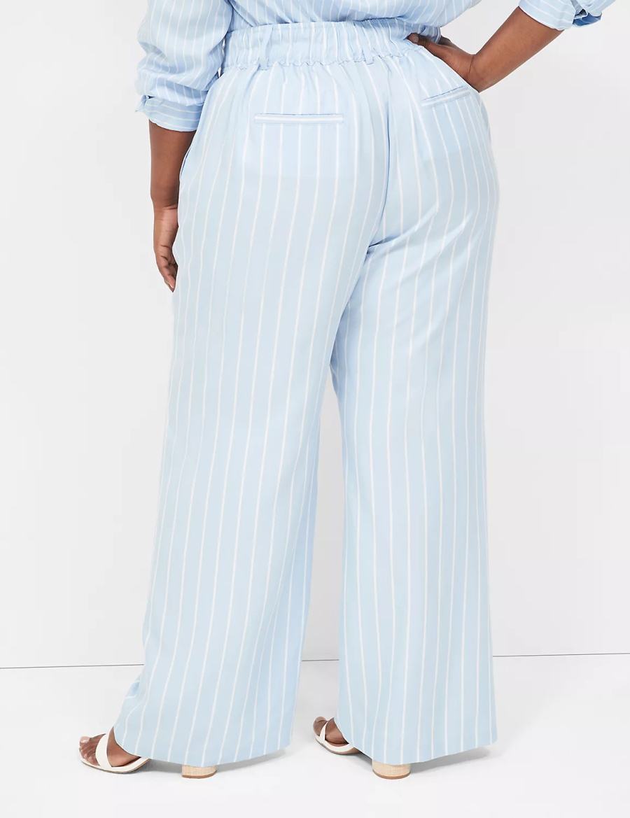 Women Lane Bryant Pull-On Straight Leg Pants Light Blue Stripes | IMA9516CJ