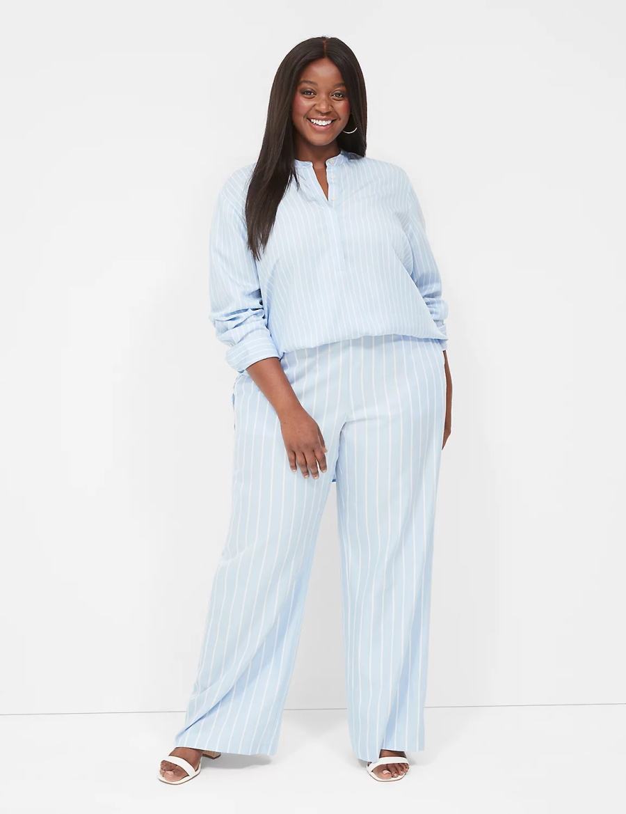 Women Lane Bryant Pull-On Straight Leg Pants Light Blue Stripes | IMA9516CJ