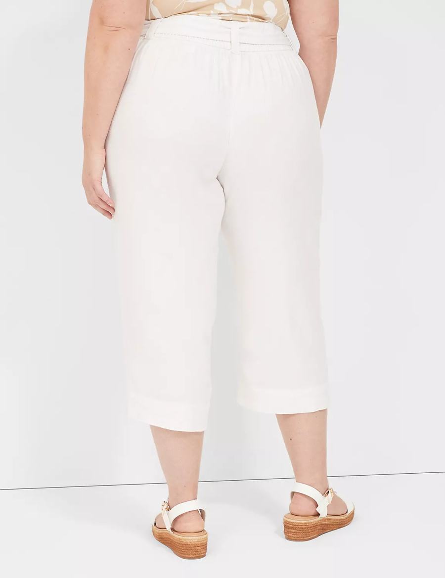 Women Lane Bryant Pull-On Twill Linen Capri Pants White | UVA2927BI