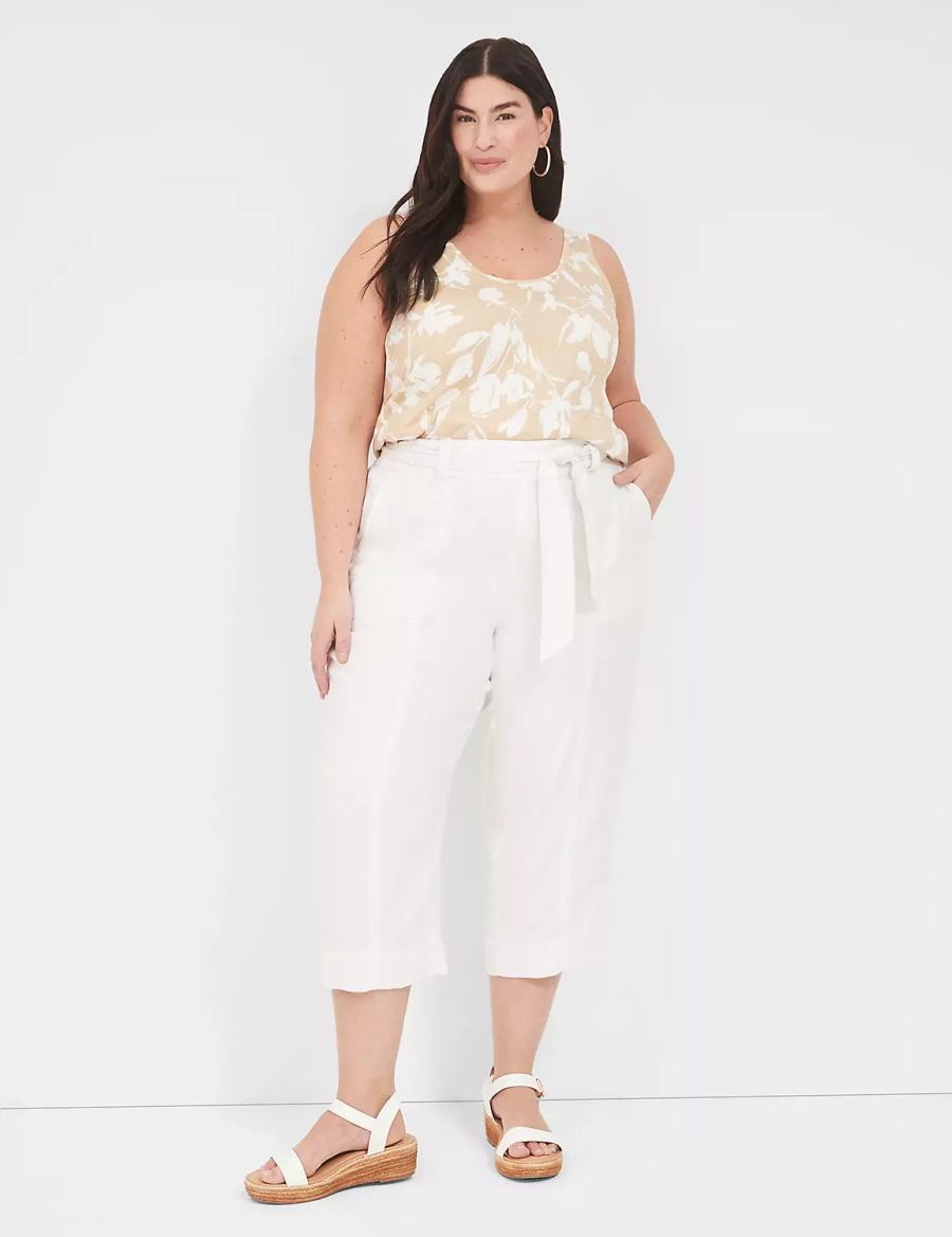 Women Lane Bryant Pull-On Twill Linen Capri Pants White | UVA2927BI