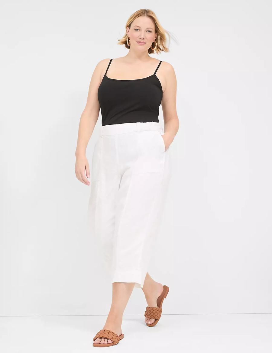 Women Lane Bryant Pull-On Twill Linen Capri Pants White | UVA2927BI