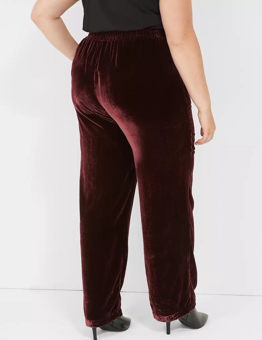 Women Lane Bryant Pull-On Velvet Straight Leg Pants Burgundy | ZYZ2948AS