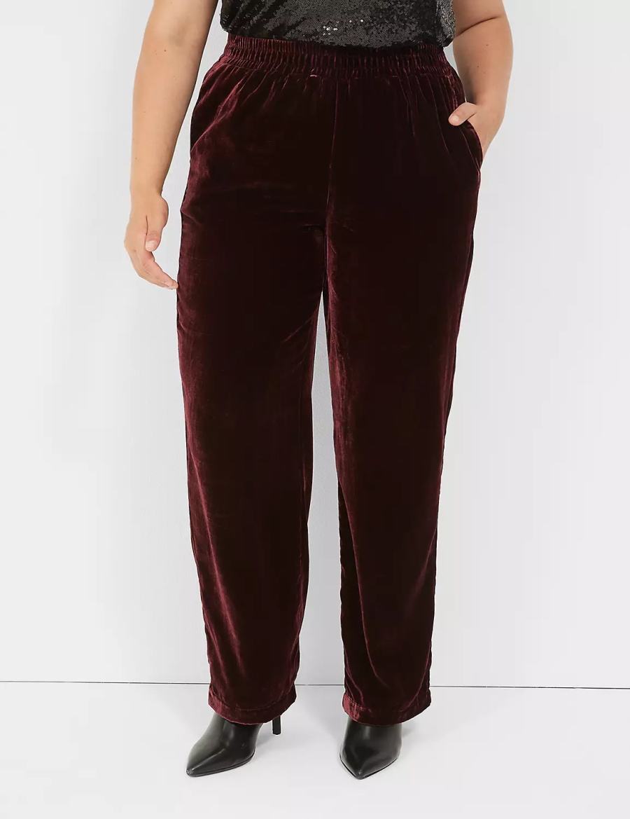 Women Lane Bryant Pull-On Velvet Straight Leg Pants Burgundy | ZYZ2948AS