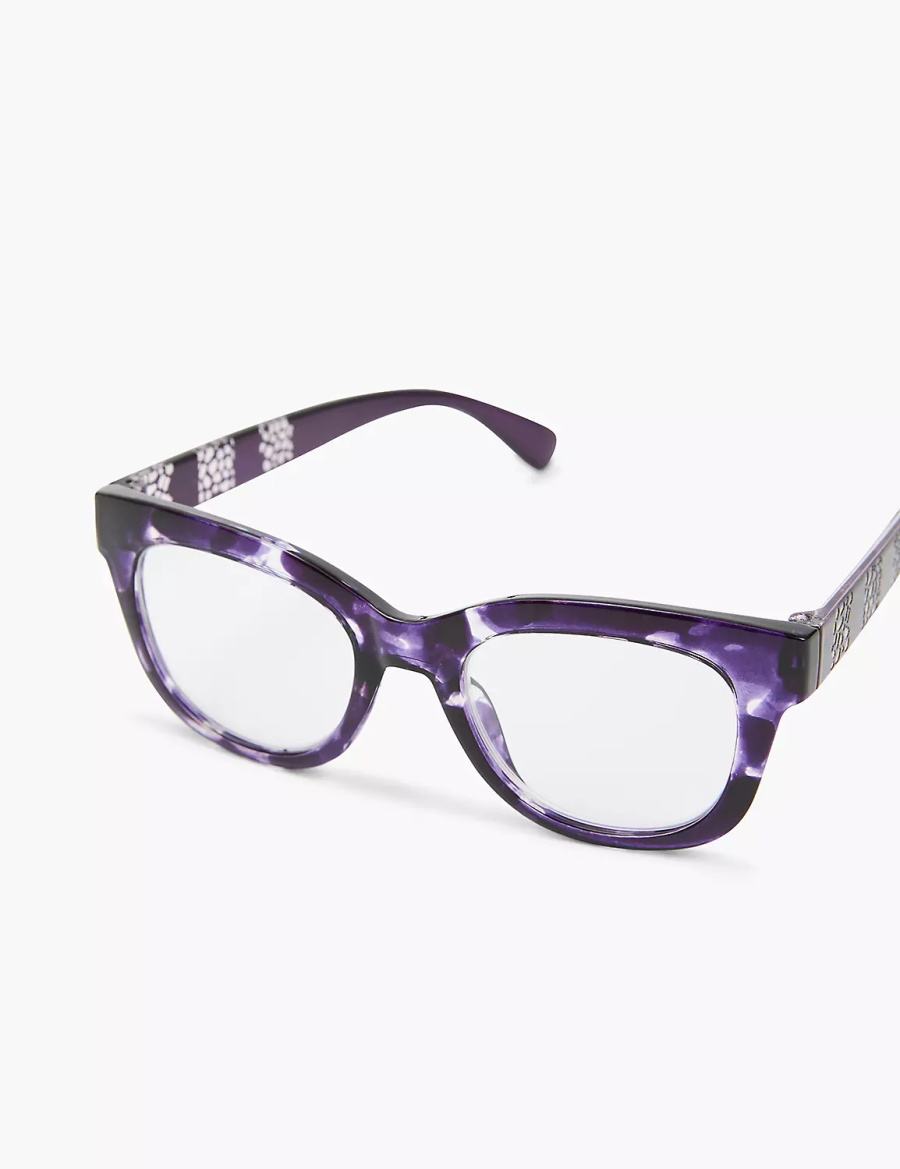 Women Lane Bryant Purple Animal Print Cateye Reading Glasses Purple | RPI4215FQ