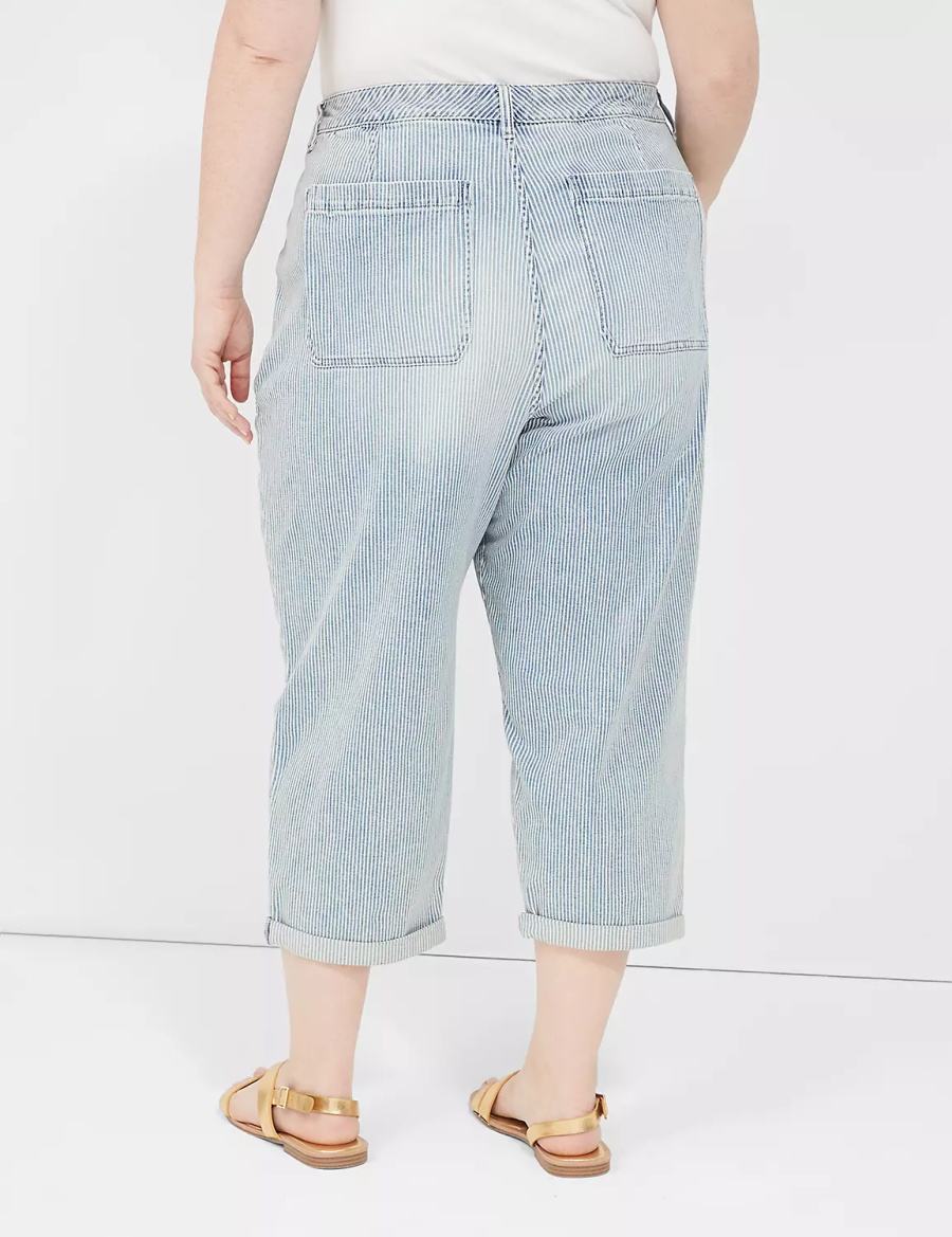 Women Lane Bryant Railroad Stripe Boyfriend Fit Capri Jeans Light Blue | CIQ921QJ