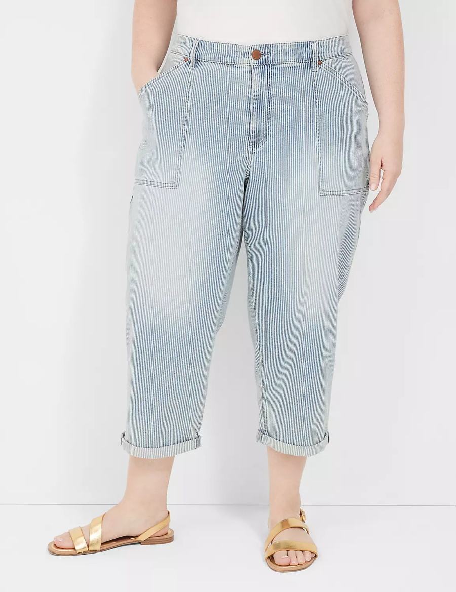 Women Lane Bryant Railroad Stripe Boyfriend Fit Capri Jeans Light Blue | CIQ921QJ