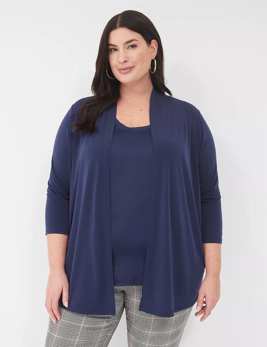 Women Lane Bryant Relaxed 3/4-Sleeve Overpiece Robe Blue | AII668ZO