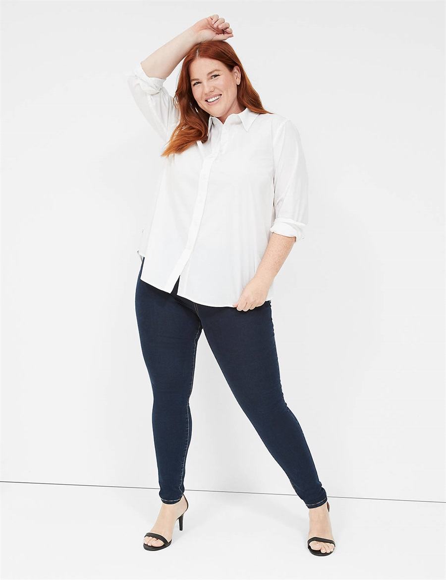 Women Lane Bryant Relaxed Button-Down Boyfriend Shirts White | CXV9235MF