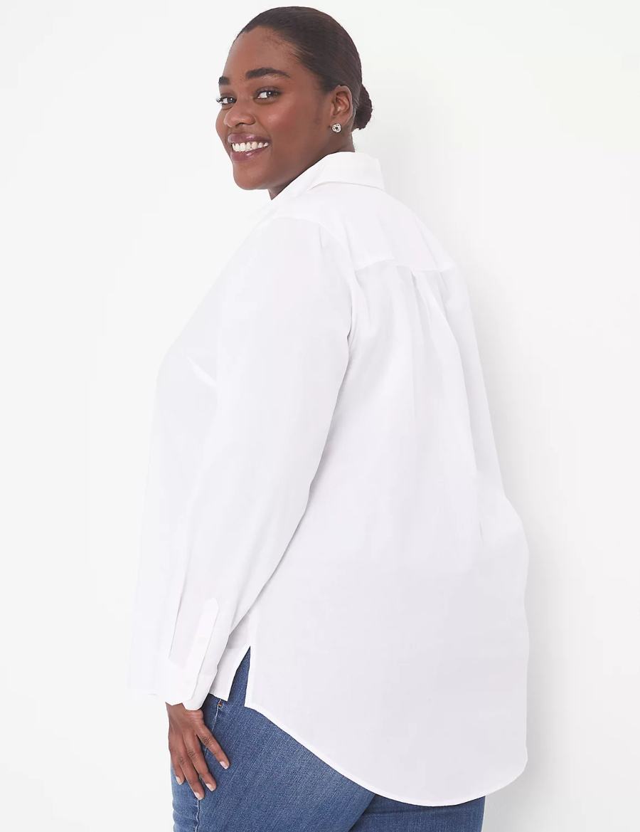 Women Lane Bryant Relaxed Button-Front Boyfriend Shirts White | HMW10046XY