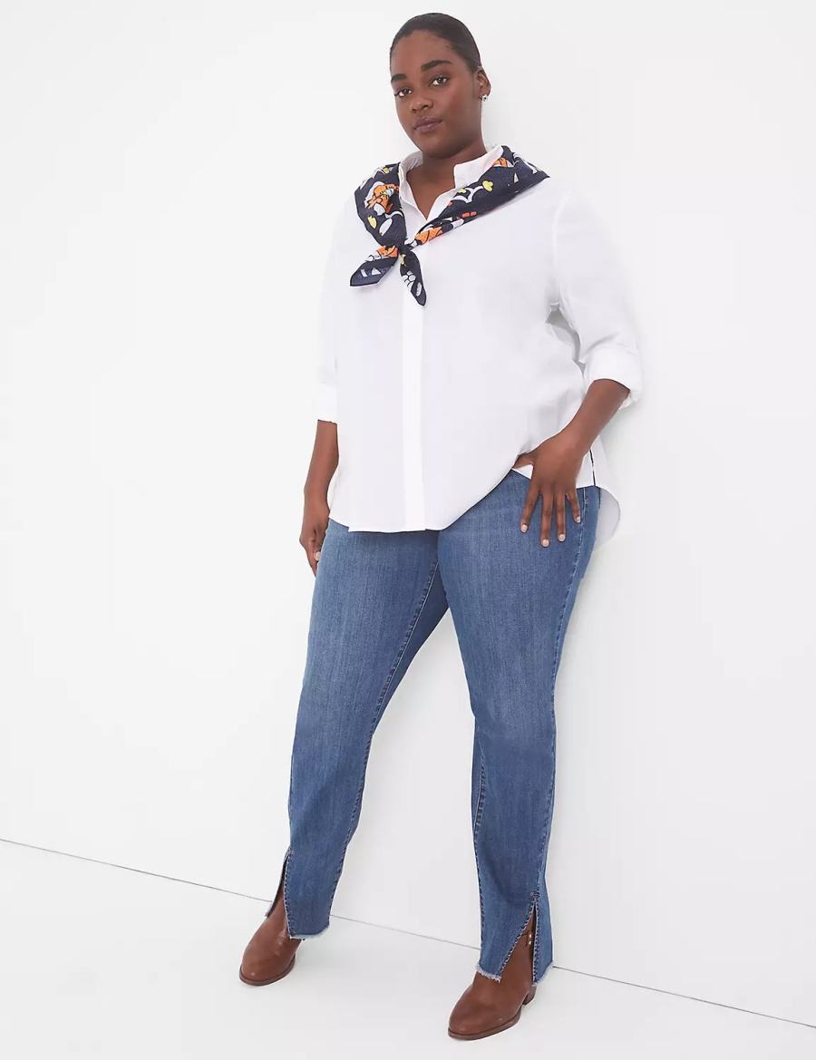 Women Lane Bryant Relaxed Button-Front Boyfriend Shirts White | HMW10046XY