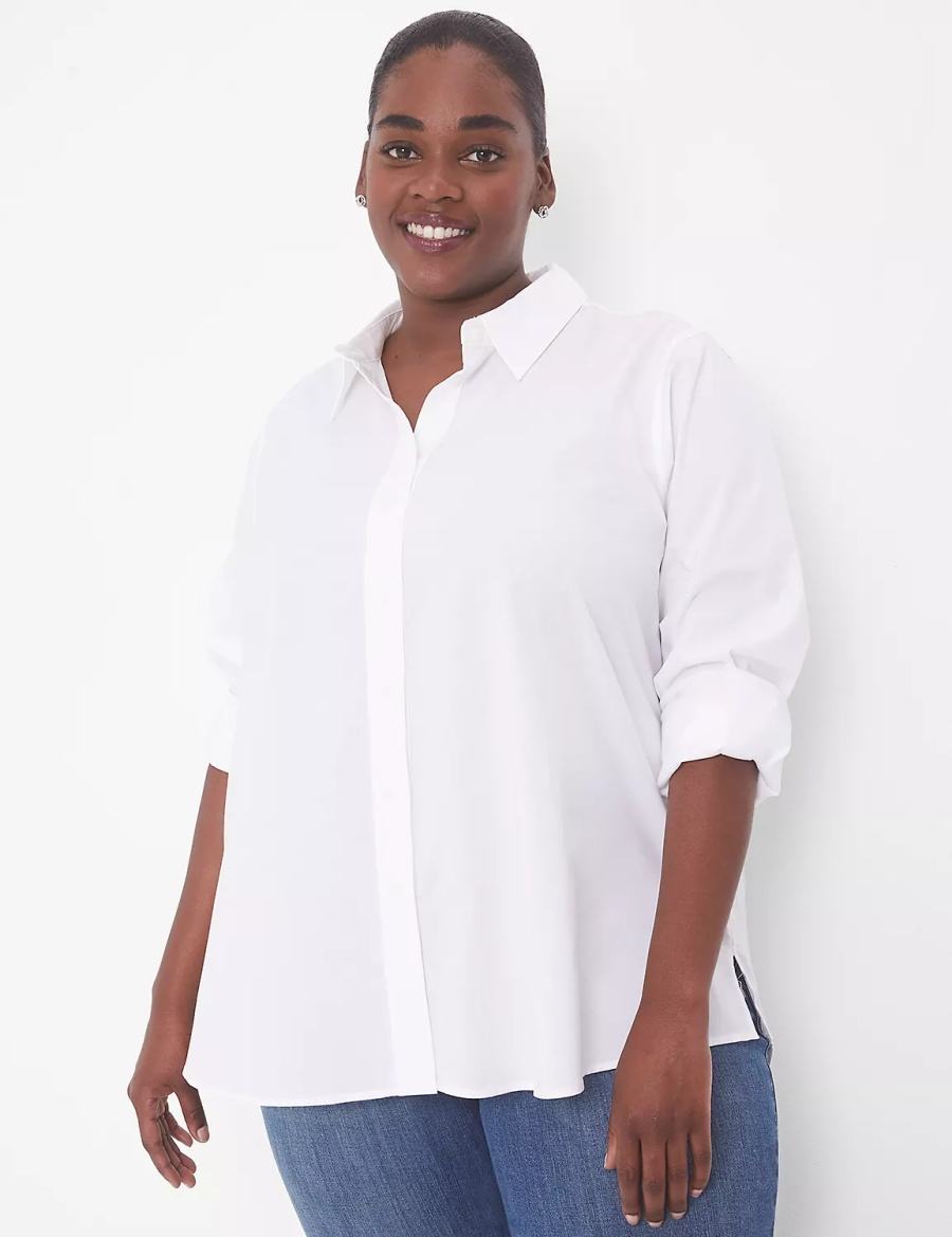 Women Lane Bryant Relaxed Button-Front Boyfriend Shirts White | HMW10046XY