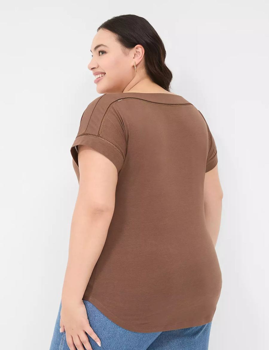 Women Lane Bryant Relaxed Cap-Sleeve Boatneck Top T Shirts Brown | UBA7124YV